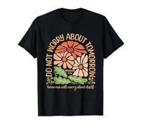 Matthew 6:34 Do Not Worry About Tomorrow Boho Flowers Value Graphic T-Shirt, Men, Black, S