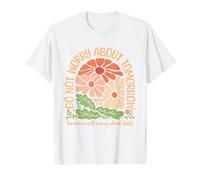 Matthew 6:34 Do Not Worry About Tomorrow Boho Flowers Value Graphic T-Shirt, Men, White, S