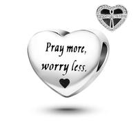 Matthew 6:34 Pray More Worry Less Bible Verses Love Heart Charm fits Pandora Charms Bracelets Birthday Religion Bead Gift for Women