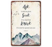 Matthew 7 7 Metal Tin Sign Bible Verses Wall Decor Scripture Wall Art Ask It Shall Be Given, Seek Ye Will Find And Knock It Will Be Answered Poster Room Decorative Wall 8"x12"