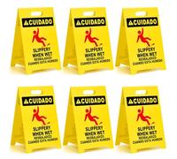 MATTHEW CLEANING 19'' Industrial Wet Floor Sign 6 Pack 2-Sided Durable Corrugated Plastic Birght Yellow Multilingual Warning Signs Commercial Caution Wet Fold-out Floor Signs For Indoors and Outdoors