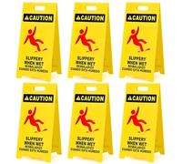 MATTHEW CLEANING 25'' Industrial Wet Floor Sign 6 Pack 2-Sided Durable Corrugated Plastic Birght Yellow Multilingual Warning Signs Commercial Caution Wet Fold-out Floor Signs For Indoors and Outdoors