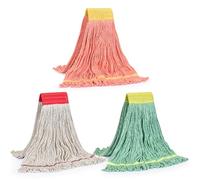 Matthew Cleaning 3Pcs 5'' Headband White&Orange&Green Medium Commercial String Mop Heads, Loop-End Mop Head Replacement, Heavy Duty Industrial Washable&Reusable Mop Refills for Residential& Warehouse