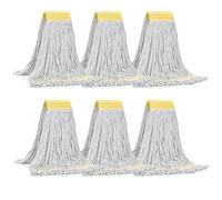 Matthew Cleaning Commercial Mop Head Replacement, 5 Inch Wide Headband, Looped End Cotton Blend String Wet Mops for Floor Cleaning, 24 oz Large, 6-Pack White