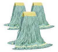 Matthew Cleaning Commercial Mop Head Replacement, 5 Inch Wide Headband, Looped End Cotton Blend String Wet Mops for Floor Cleaning, 24 oz Large, 3-Pack Green