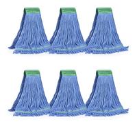 Matthew Cleaning Commercial Mop Head Replacement, 5 Inch Wide Headband, Looped End Cotton Blend String Wet Mops for Floor Cleaning, 18 oz Medium, 6-Pack Blue