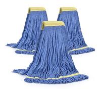 Matthew Cleaning Commercial Mop Head Replacement, 5 Inch Wide Headband, Looped End Cotton Blend String Wet Mops for Floor Cleaning, 24 oz Large, 3-Pack Blue