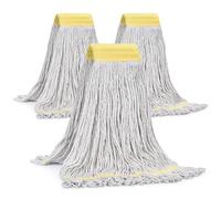Matthew Cleaning Commercial Mop Head Replacement, 5 Inch Wide Headband, Looped End Cotton Blend String Wet Mops for Floor Cleaning, 24 oz Large, 3-Pack White
