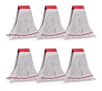 Matthew Cleaning Commercial Mop Head Replacement, 5 Inch Wide Headband, Looped End Cotton Blend String Wet Mops for Floor Cleaning, 18 oz Medium, 6-Pack White