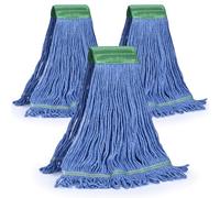 Matthew Cleaning Commercial Mop Head Replacement, 5 Inch Wide Headband, Looped End Cotton Blend String Wet Mops for Floor Cleaning, 28 oz Extra Large, 3-Pack Blue