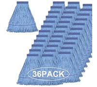 Matthew Cleaning Heavy Duty Mop Head Commercial Grade Replacement for General and Floor Cleaning, Wet Industrial Blue Cotton Looped End String Head Refills (Case of 36) Blue