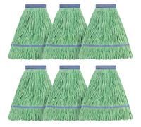 Matthew Cleaning Heavy Duty Mop Head Commercial Replacement for General and Floor Cleaning, Wet Industrial Blue Cotton Looped End String Head Refill (Pack of 6) Green