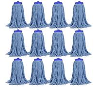 Matthew Cleaning Screw-on Heavy Duty Cotton Wet Mop Replacement Heads(Blue, Large,12 Pack) with 2 Pack Microfiber Cloth for Residential & Commercial Floor Cleaning Use- Fit Standard American Screw