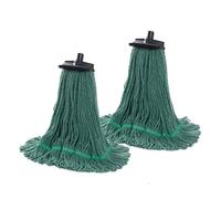 Matthew Large Heavy Duty Mop Head Commercial Replacement for General and Floor Cleaning, Screw-on Wet Industrial Cotton Looped End String Head Refill (Green 2Pack) w/Built-in Flexible Bristle Brush