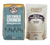 Matthews Cotswold Strong Crunch Flour 1.5kg & Bakers Street Bread Improver 1Kg - High Protein Bread Flour for Artisan Loaves, Baking & Machines