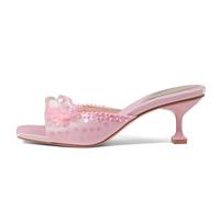 Mattiventon Kitten Heels for Women Comfortable Stiletto Heeled Mule Sequin Open Square Toe Slip On Trendy Sandals Prom Party Wedding and Vacation, Pink, 6 UK