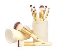 Matto Makeup Brushes 10-Piece Golden Makeup Brush Set with Foundation Powder Mineral Eye Face Make Up Brushes Holder
