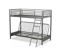 Mattress Guru Filton Dark Grey Metal Futon Bunk Bed Single Over Double With Guardrail And Ladder / Bed Frame Only