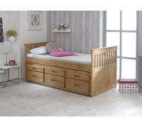 Mattress Guru Single Captain Storage Wooden Bed, 3Ft, With 3 Storage Drawers And A Pull Out Under Bed - Waxed