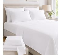 Mattress-Homes Premium Collection, 7 PC Split Sheet Set, 100% Egyptian Cotton Crisp Fits Mattress Up to 18" DEEP Pocket, King Size, Machine Wash, Extra-Soft Breathable Sheets in White Solid