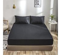 Mattress Protector Bed Sheet Cover Polyester Home Mat Elastic Band Fitted Sheet Mattress And Pillow Case Great For Family Bedding,Black,153x203x35cm