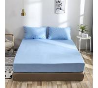 Mattress Protector Bed Sheet Cover Polyester Home Mat Elastic Band Fitted Sheet Mattress And Pillow Case Great For Family Bedding,Light Blue,153x203x35cm