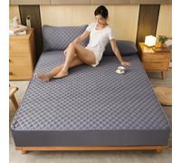 Mattress Protector Cotton Quilted Thick Mattress Cover Acts As A Fitted Sheet And Bed Cover Suitable Beds,Grey,150x200x25cm
