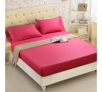 Mattress Protector Fitted Sheet Cover Solid Color Cotton Brushed Mattress Cover Fitted Bed Sheets Double Sets Bedspreads,17 Rose Red,X,Long Twin 99x203cm