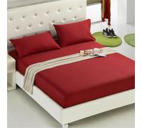 Mattress Protector Fitted Sheet Cover Solid Color Cotton Brushed Mattress Cover Fitted Bed Sheets Double Sets Bedspreads,23 wine red,X,Long Twin 99x203cm