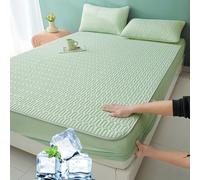 Mattress Protector, Ice Silk Summer Sleeping Mat, Solid Color Topper Protector, Skin-Friendly Bed Mattress Protective Cover, for Hot Sleepers Green A Pillowcase 48x74cm*2