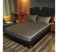 Mattress Protector Natural Silk Bed Fitted Sheet Real Silk Mattress Cover Bedding Sheets,Grey,180x200x25cm