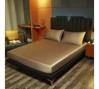 Mattress Protector Natural Silk Bed Fitted Sheet Real Silk Mattress Cover Bedding Sheets,khaki,200x200x25cm