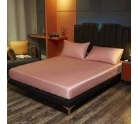 Mattress Protector Natural Silk Bed Fitted Sheet Real Silk Mattress Cover Bedding Sheets,Pink,120x200x25cm