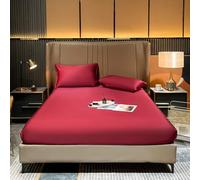 Mattress Protector Natural Silk Bed Fitted Sheet Real Silk Mattress Cover Bedding Sheets,Wine Red,150x200x25cm