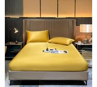Mattress Protector Natural Silk Bed Fitted Sheet Real Silk Mattress Cover Bedding Sheets,yellow,90x200x25cm