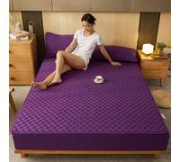 Mattress Protector Pillowcase, Cotton Quilted Thick Mattress Cover Acts As A Fitted Sheet And Bed Cover Suitable Beds,Purple,48x74cmx2 pillowcase