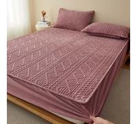 Mattress Protector, Velvet Mattress Pad with Deep Pocket Fitted Up to 6"-18", Soft & Breathable Bed Mattress Cover Mattress Topper for Home, Dorm Room, Bedroom, Hotel (Color : Dark Pink, Size : King