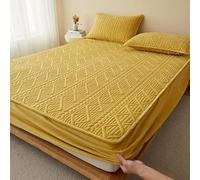 Mattress Protector, Velvet Mattress Pad with Deep Pocket Fitted Up to 6"-18", Soft & Breathable Bed Mattress Cover Mattress Topper for Home, Dorm Room, Bedroom, Hotel (Color : Yellow, Size : Califor