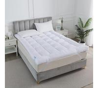 Mattress Topper 10cm/4 Inch Thick Hotel Quality Polycotton Deep Filled Bed Topper Quilted Super Soft Microfiber Mattress Pad Anti-Allergy Washable Single to Super King (White, Single)