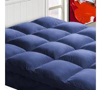 Mattress Topper King for Back Pain, Extra Thick Mattress Pad Cover, Plush Pillow Top, Deep Elastic Pocket, Navy