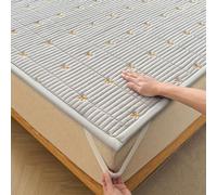 Mattress Topper Quilted Single/Small Double/Double/King Size Bed Toppers with 4 Adjustable Straps Luxury Soft Non-Noisy Embroidery Bed Pad Breathable Washable Mattress Protector(110x190cm,Gray C)
