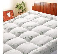 Mattress Topper Short Queen RV Size, Cooling Extra Thick Breathable Viscose Made from Bamboo Mattress pad, Soft Quilted Fitted Mattress Cover with 1000 GSM Down Alternative Fill (8-21”Deep Pocket)