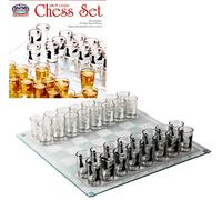 Matty's Toy Stop Small Shot Glass Chess Set Drinking Game Set (10" x 10") with Plastic Shot Glasses (1.5") and Glass Game Board - Drunken Chess