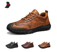 Matufit Men’s Handmade Leather Orthopedic Loafers, Anti Slip Round Toe Sneakers Dress Walking Driving Business Shoes(Yellow,5.5 UK)