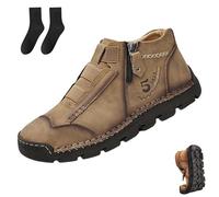 Matufit Shoes for Men, Genuine Leather Waterproof Loafers with Orthopedic Support, Lightweight Slip-On Non-Slip Casual Fashion Shoes(Khaki,11.5)