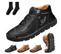 Matufit Shoes for Men, Men's Genuine Leather Waterproof Non-Slip Fashionable Orthopedic Loafers Side Zip Slip-On Boots(Black Velvet,6 UK)