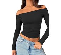 Matunana Womens Off The Shoulder Tops Long Sleeve Going Out Basic Shirts Cute Y2K Fall Trendy Fashion 2026, Black, S