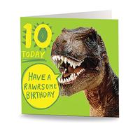 Maturi '10 Today. Have A Rawrsome Birthday' Dinosaur Greetings Card - Blank Inside, 15.5 x 15.5 cm
