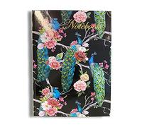 Maturi A5 Hardback Notebook, Peacock Design with Gold Foil Detailing and Gloss Finish, Black