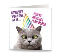 Maturi 'Another Year Older' Funny Humorous Cat Birthday Greetings Card - Blank Inside, 15.5 x 15.5 cm